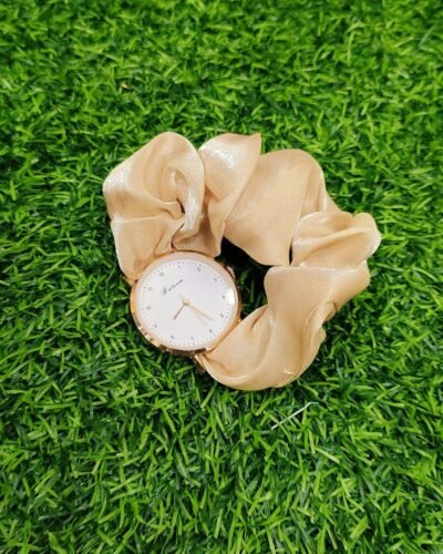 Silk Scrunchy Wrist Watch - Tan