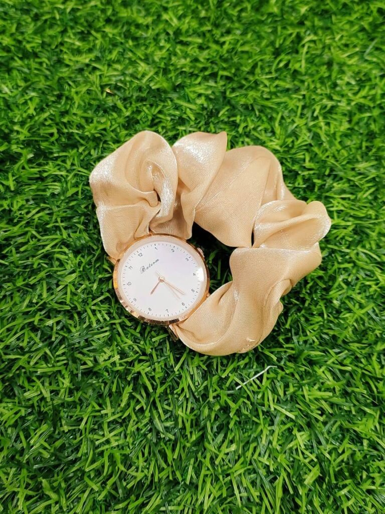 Silk Scrunchy Wrist Watch - Tan